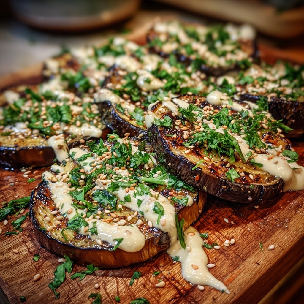Auberginen-Scheiben mit Tahini-Sauce