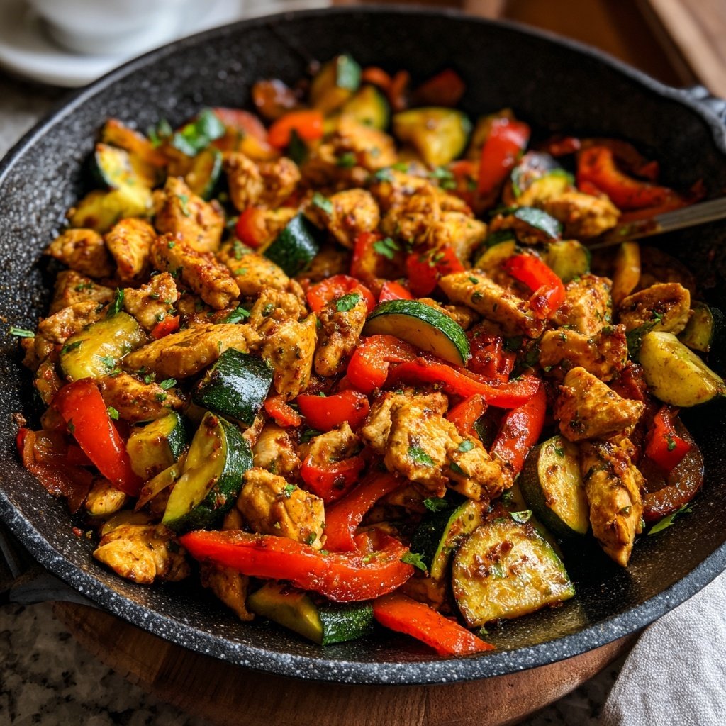 Kalorienarme Hähnchenpfanne Mit Paprika Und Zucchini