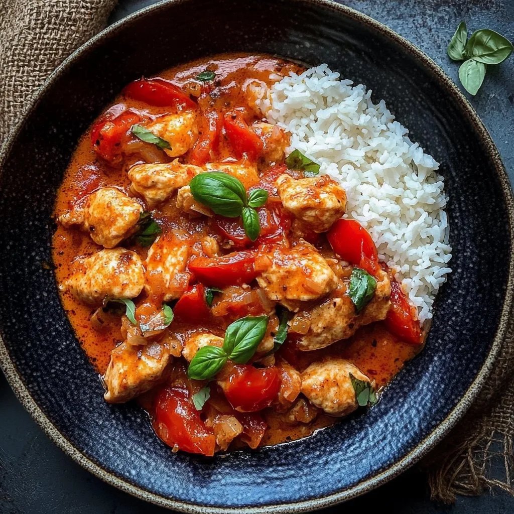 Tomatiges Hähnchen mit Reis