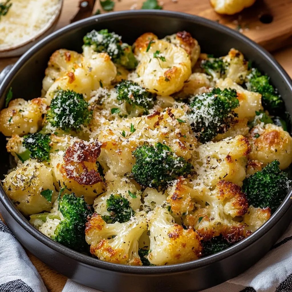 Knuspriger Blumenkohl und Brokkoli mit Knoblauch und Parmesan