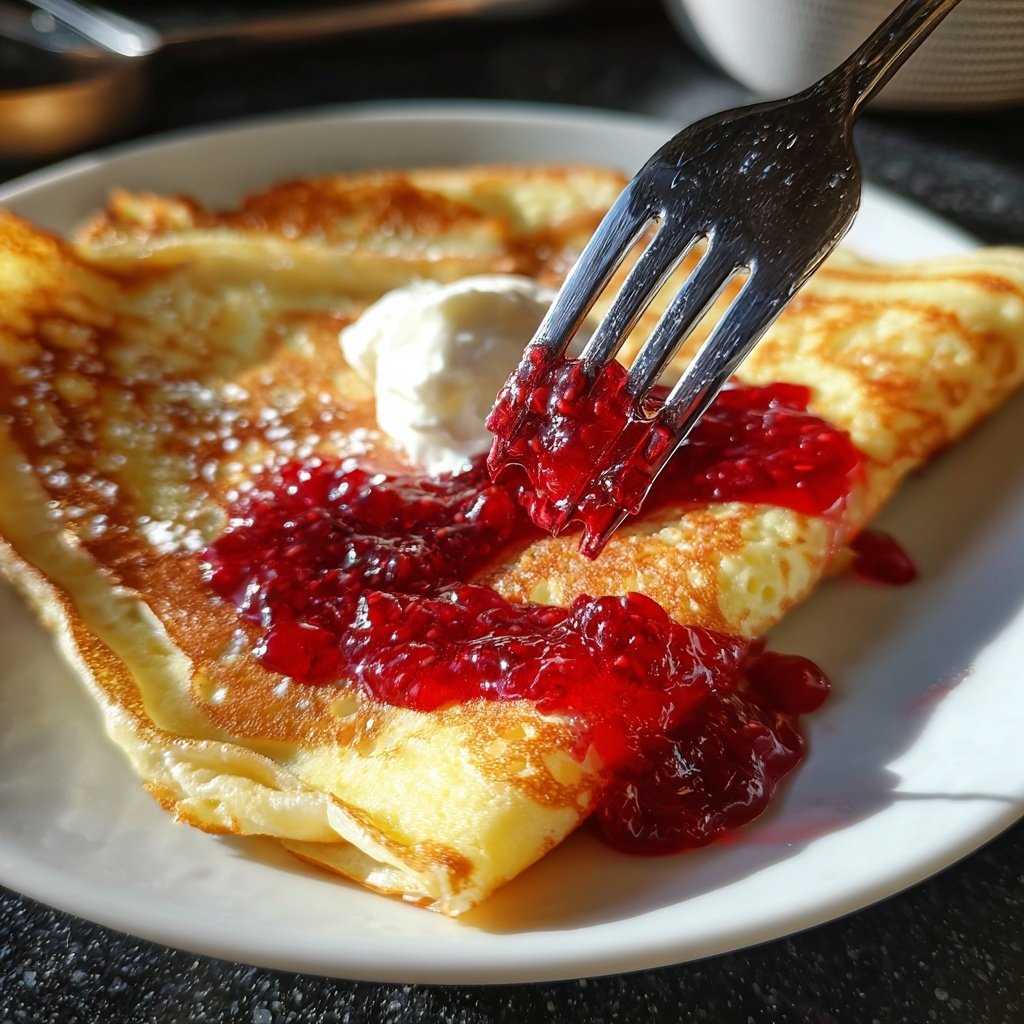 Pfannkuchen mit Marmelade und Quark