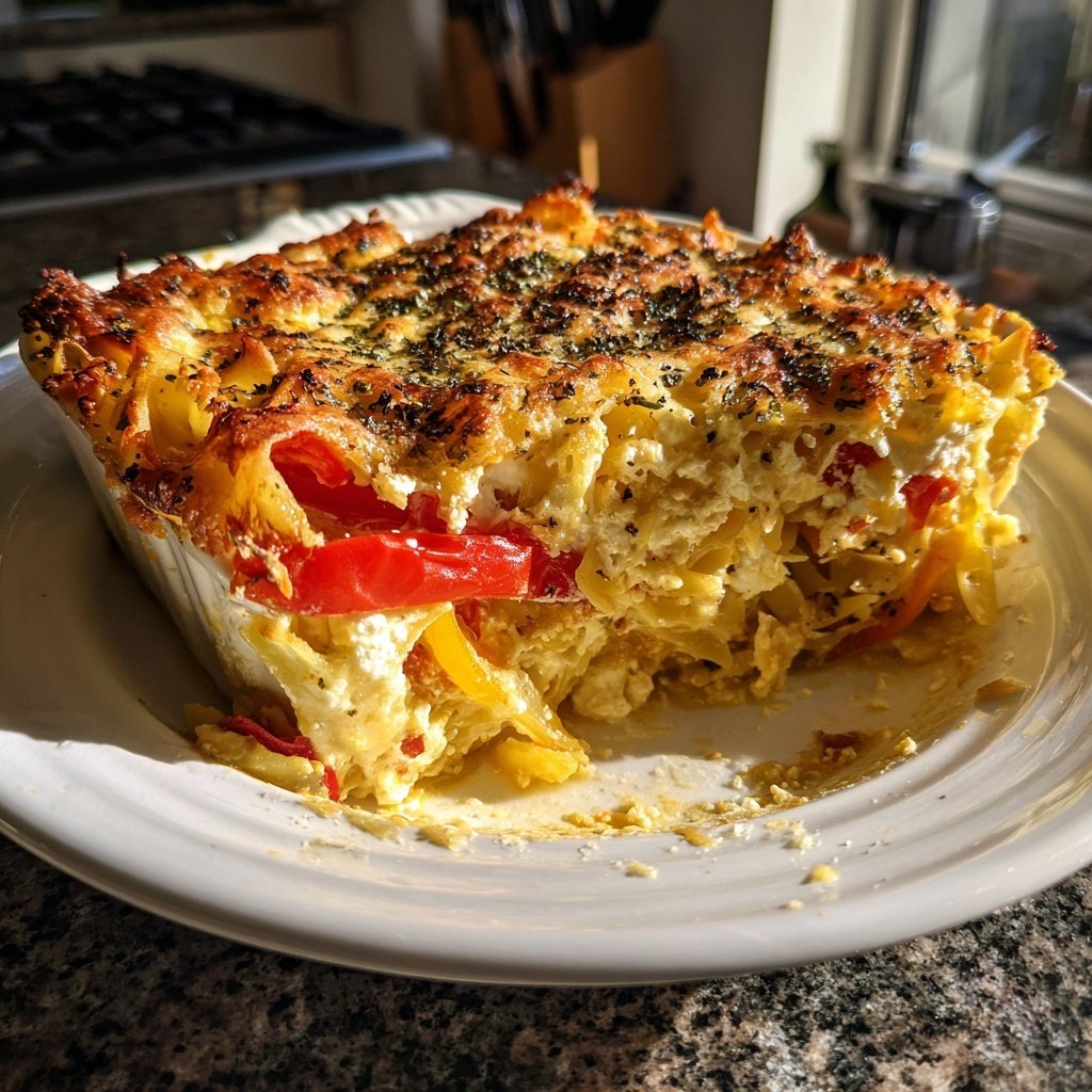 Nudelauflauf mit Paprika und Feta